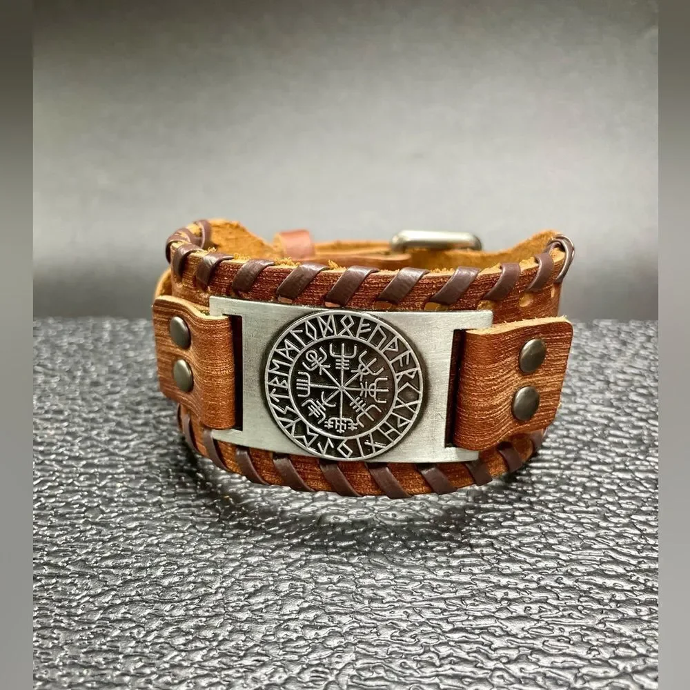 Men’s Leather Buckle Bracelet l Black or Red-Brown l New
